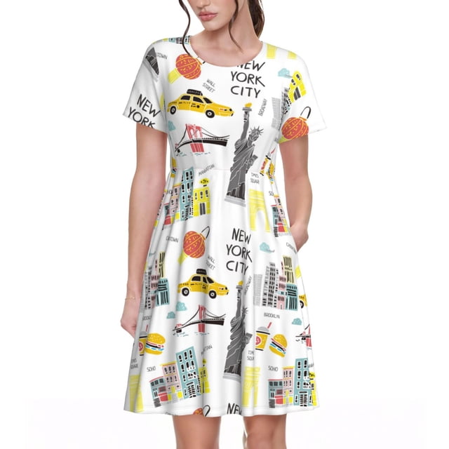 Balery New York Vestidos sueltos de manga corta para mujer, vestidos de verano 2025, vestidos casuales de corte A con vuelo.