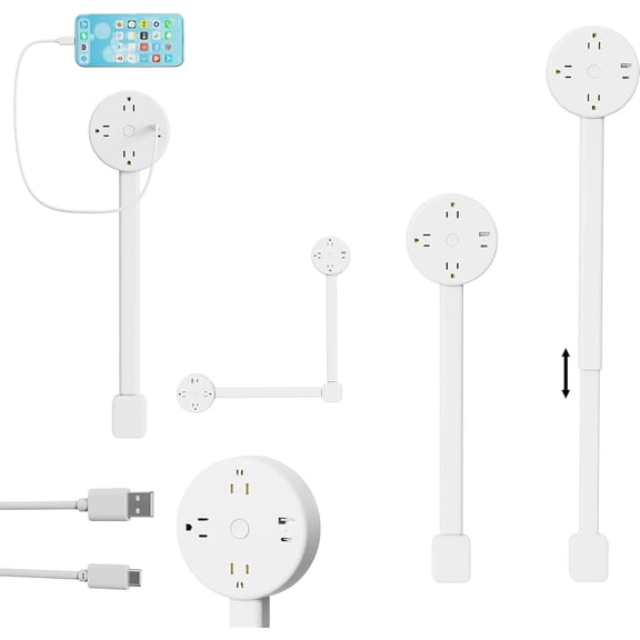 Rexfannbs Electrical Outlet Extender Stick, Extendable Outlet Stick Plug, 180° Rotating Outlet Extender
