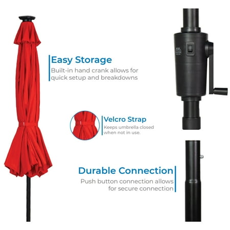 Sun Ray - 9'x7' Rectangular Next Gen Solar Lighted Umbrella - Teal