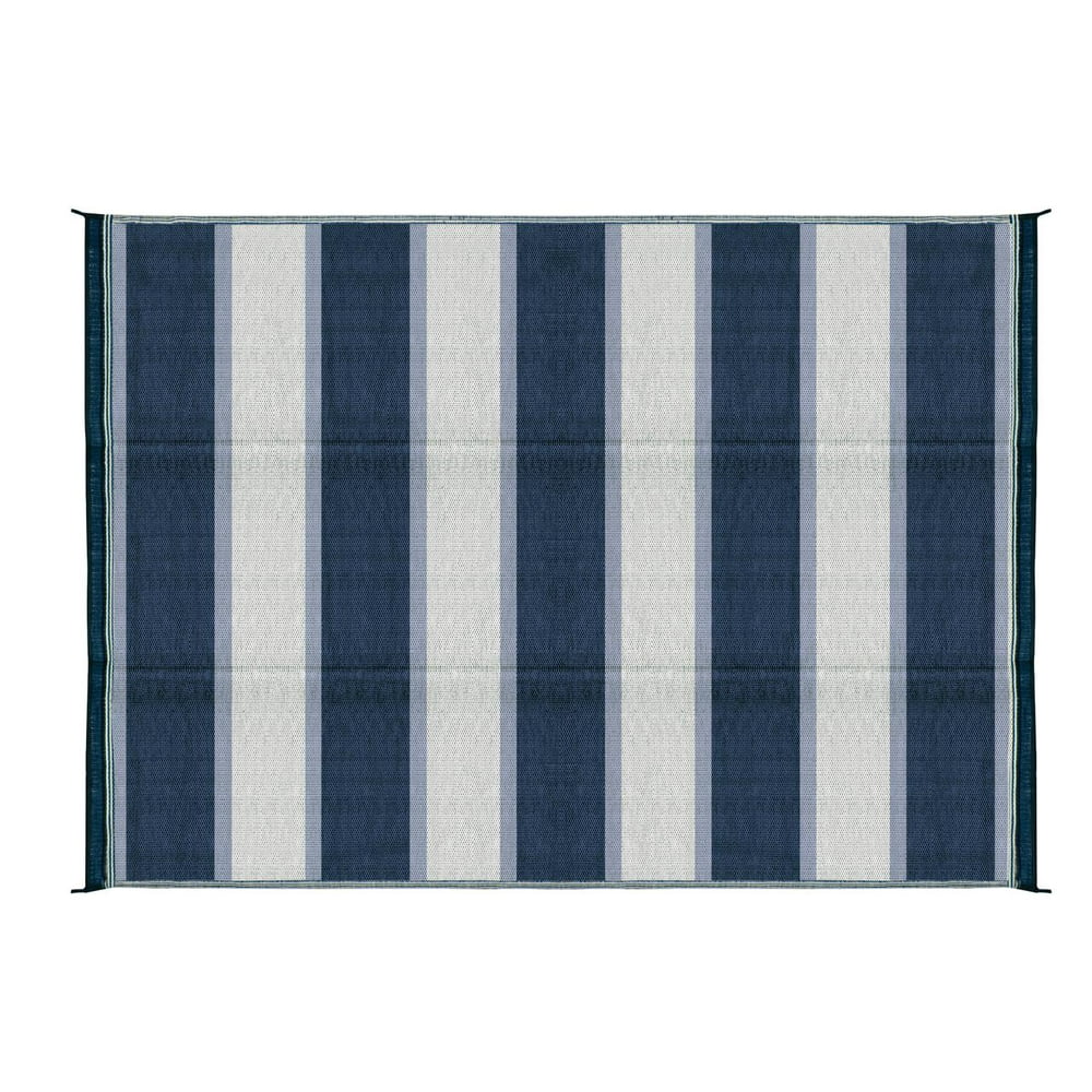 Camco 6' x 9' Reversible RV Outdoor Mat, Camping Mat, Blue Stripe
