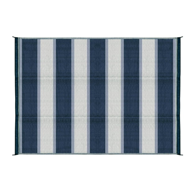 Camco 6' x 9' Reversible RV Outdoor Mat, Camping Mat, Blue Stripe