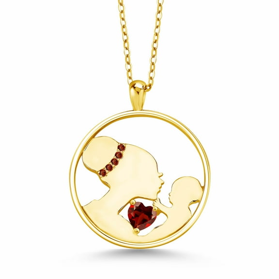 Gem Stone King Keren Hanan Mother 0.65 Ct Heart Shape Red Garnet 18K Yellow Gold Plated Silver Pendant Necklace for Women with 18 inch Silver Chain