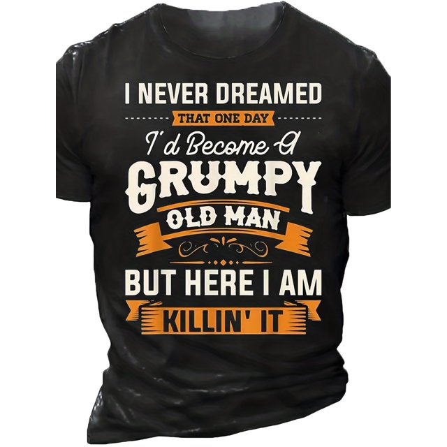 Men's Trendy T-shirt For Summer Outdoor, Casual "Old Man" Letter Print Graphic Slightly Stretch Crew Neck Tee Short Sleeve Stylish Clothing, Casual Sporty Tee, Summer Gifts