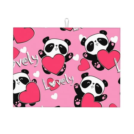 

Tebeau Panda Heart Valentine Pink Print Dish Drying Mat for Kitchen Counter Dish Drying Pad with Non-slip Rubber Backed Hide Stain Anti Absorbent for Kitchen Counter Drying Mat