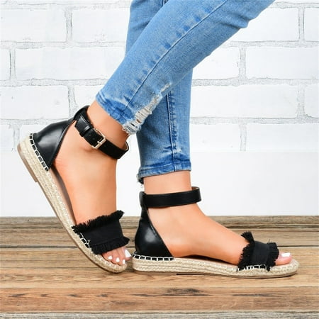 

〖Yilirongyumm〗 Black 39 Sandals Women Belt Shoes Solid Strap Sandals Fisherman s Casual Vintage Ladies Buckle Color Shoes Women s Sandals