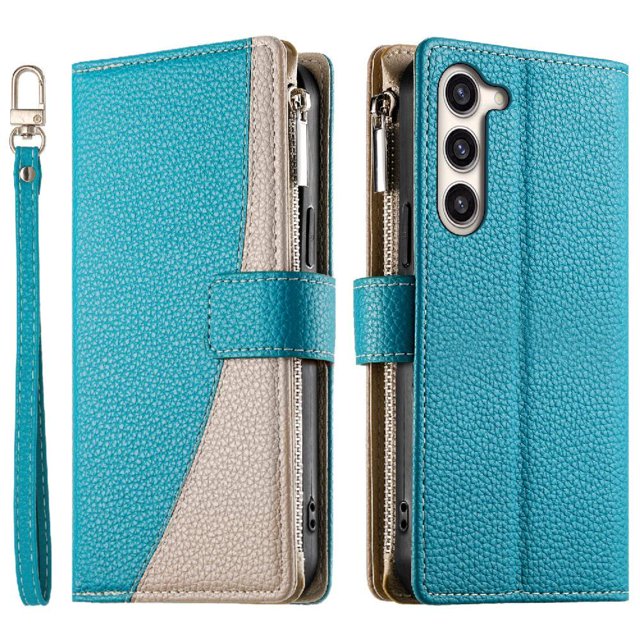 Funda cartera GANGXUN para Samsung Galaxy S23 Plus , cuero PU con tarjetero, cremallera, correa de mano, soporte y protección 756°