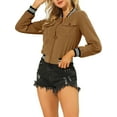 thumbnail image 6 of INSPIRE CHIC Women's Jacket Stand Collar Long Sleeve Zip up Flap Pocket Bomber Jacket L Brown, 6 of 8