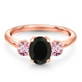 thumbnail image 3 of Gem Stone King 2.10 Ct Oval Black Onyx Pink Lab Grown Diamond 18K Rose Gold Plated Silver Ring, 3 of 6