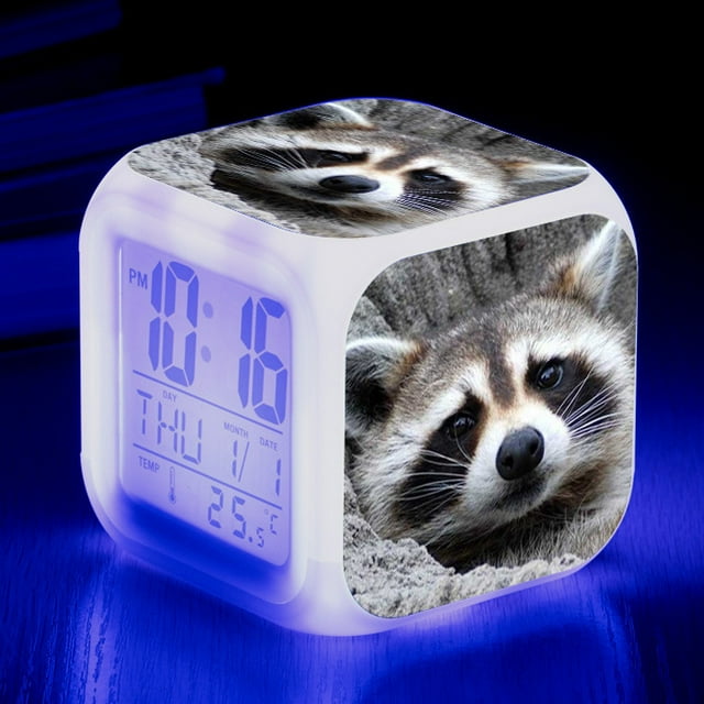 Réveil Animal Raton Laveur avec Horloge Carrée à Changement de Couleur à LED - un Réveil de Bureau Personnalisé et Créatif