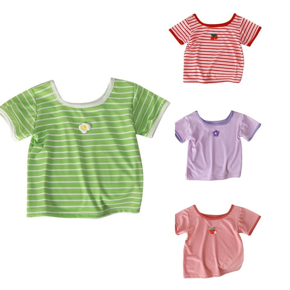 SROBPTY Kids Girls Summer Short Sleeve Round Neck Casual Tshirt Top