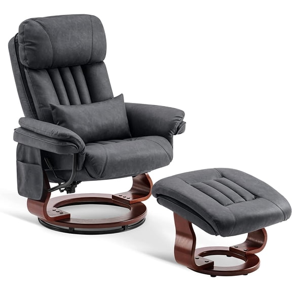 Mcombo Reclining Chairs with Ottoman, 360 Degrees Swivel Recliners with Massage, Faux Leather Ergonomic Lounge Chairs for Living Room Bedroom 4999(Dark Grey)