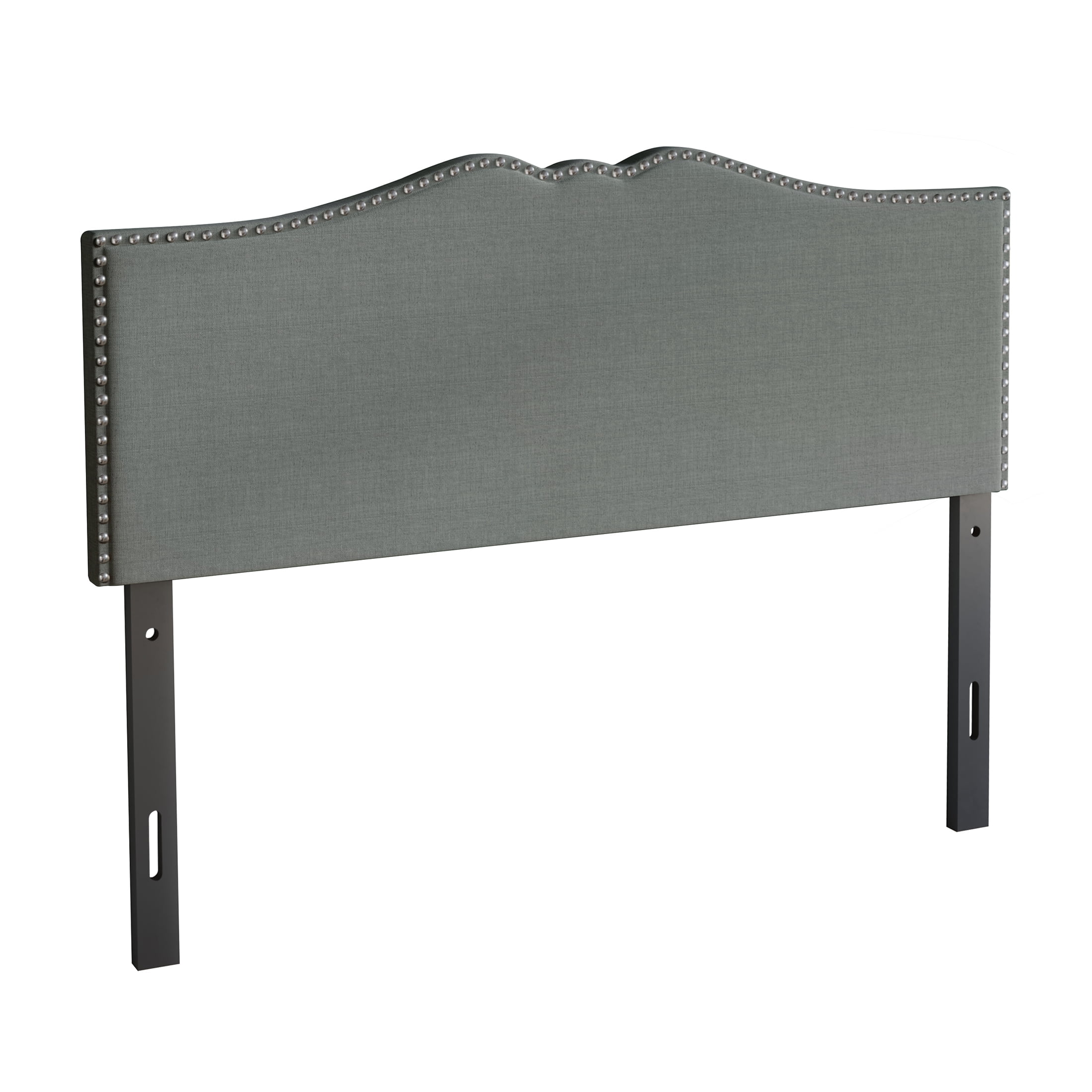 Castle Place Curved Upholstered Nailhead Trim Linen Headboard, Light Grey, Twin