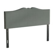 Castle Place Curved Upholstered Nailhead Trim Linen Headboard, Light Grey, Twin