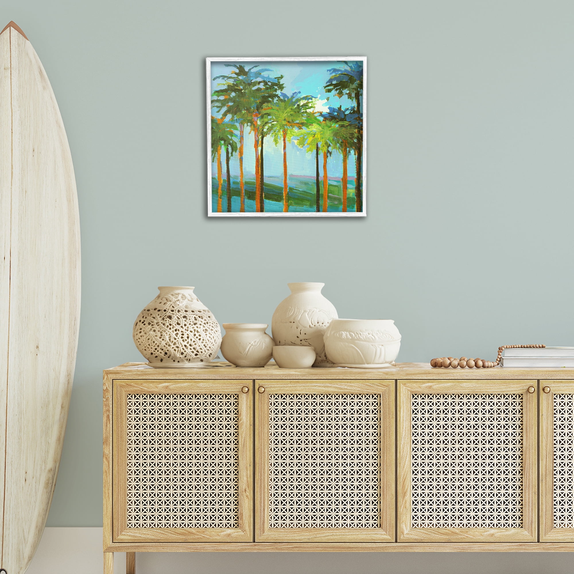 Stupell Industries Tall Palms Abstraction Coastal Painting White Framed Art Print Wall Art, 24 x 24