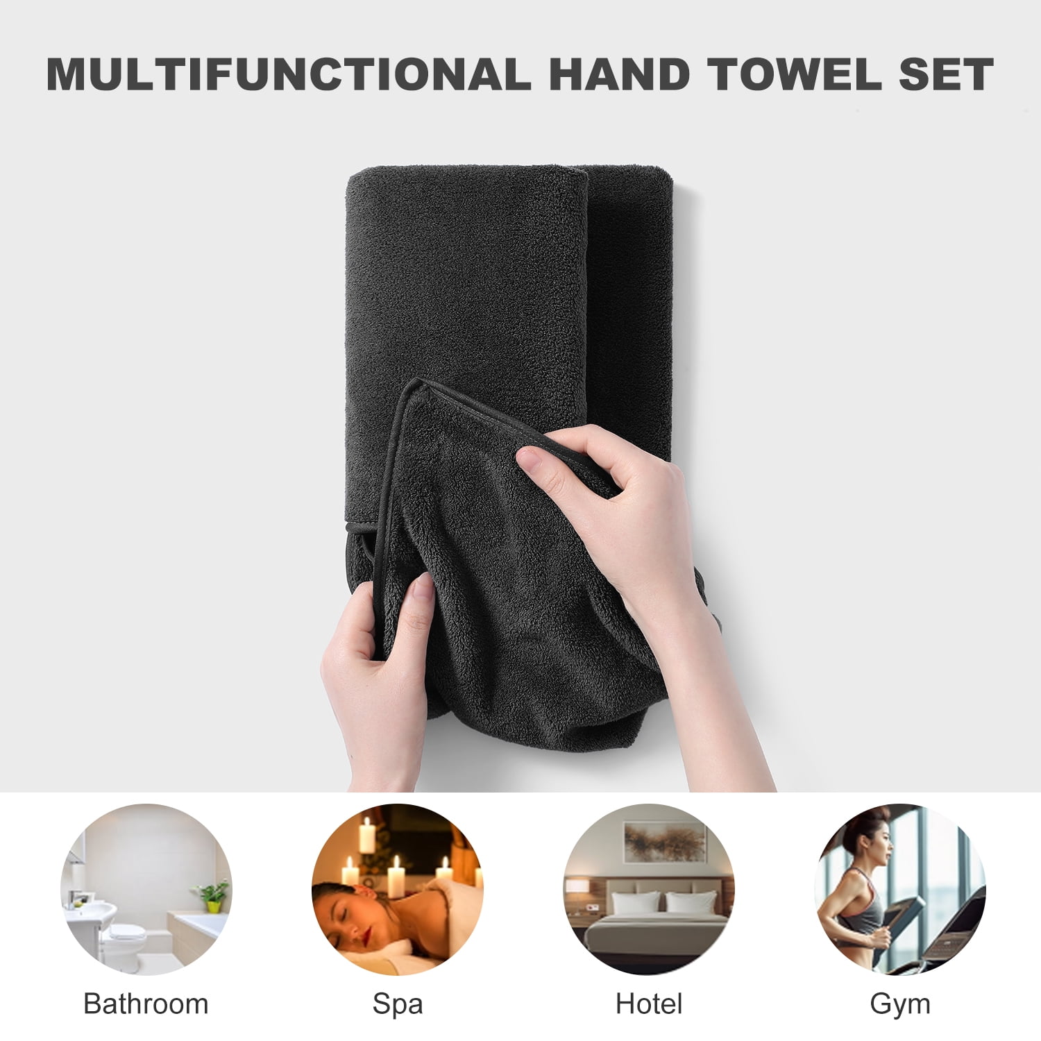Jessy Home 12 Pack Black Hand Towel Set 16"x31" Soft Highly Absorbent Quick Dry Bathroom Bath Hand Towels Microfiber Plush Towels
