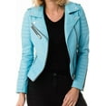 thumbnail image 2 of New HOT Women Lambskin Real Leather turquoise Blue Jacket Motorcycle Quilted Slim Fit Coat W148, 2 of 4