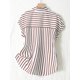 thumbnail image 2 of Blusa De Rayas Marrones Y Blancas Con Mangas Cortas Y Cuello Clásico, 2 of 26