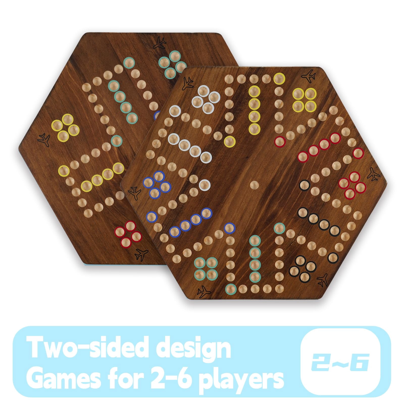 Grhonior 20 in Wooden Fast Track Board Game Original Wahoo Board Game for 6 and 4 Players with Marbles and Dices Burnt Color Board Marble Game