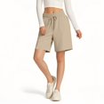 thumbnail image 6 of Womens Athletic Shorts, Audhol Women's Solid Color Comfortable Loose Cotton Shorts Casual Pants Drawstring Sports Pants Sweat Shorts Women Khaki M, 6 of 8