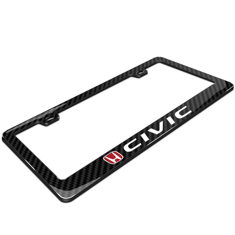 IPick Real Carbon Fiber License Plate Frame For Honda Civic - Red/Black, 12x6 Inches With OEM Logo