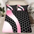 thumbnail image 2 of Homewish Geometric Honeycomb Twin Sheet Sets 3pcs for Teens Boys Girls,Abstract Gradient Ombre Twin Fitted Sheet Microfiber,Pink White Hexagon Breathable Flat Sheet,Microfiber Bedroom Decor, 2 of 7