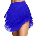 thumbnail image 2 of Letdown Women 3 Tiered Tassel Latin Dance Skirt Irregular Hem Length Fringe for Salsa Tango Rumba Dancewear Ballroom Holiday Bottom (Blue,L), 2 of 4