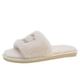 thumbnail image 2 of Viluyesy Womens Slide Slippers Fuzzy Plush Open Toe Slip On Cushioned Non Slip Warm Indoor House Shoes Soft Flat Cozy Slides Beige Size 5.5-6, 2 of 9