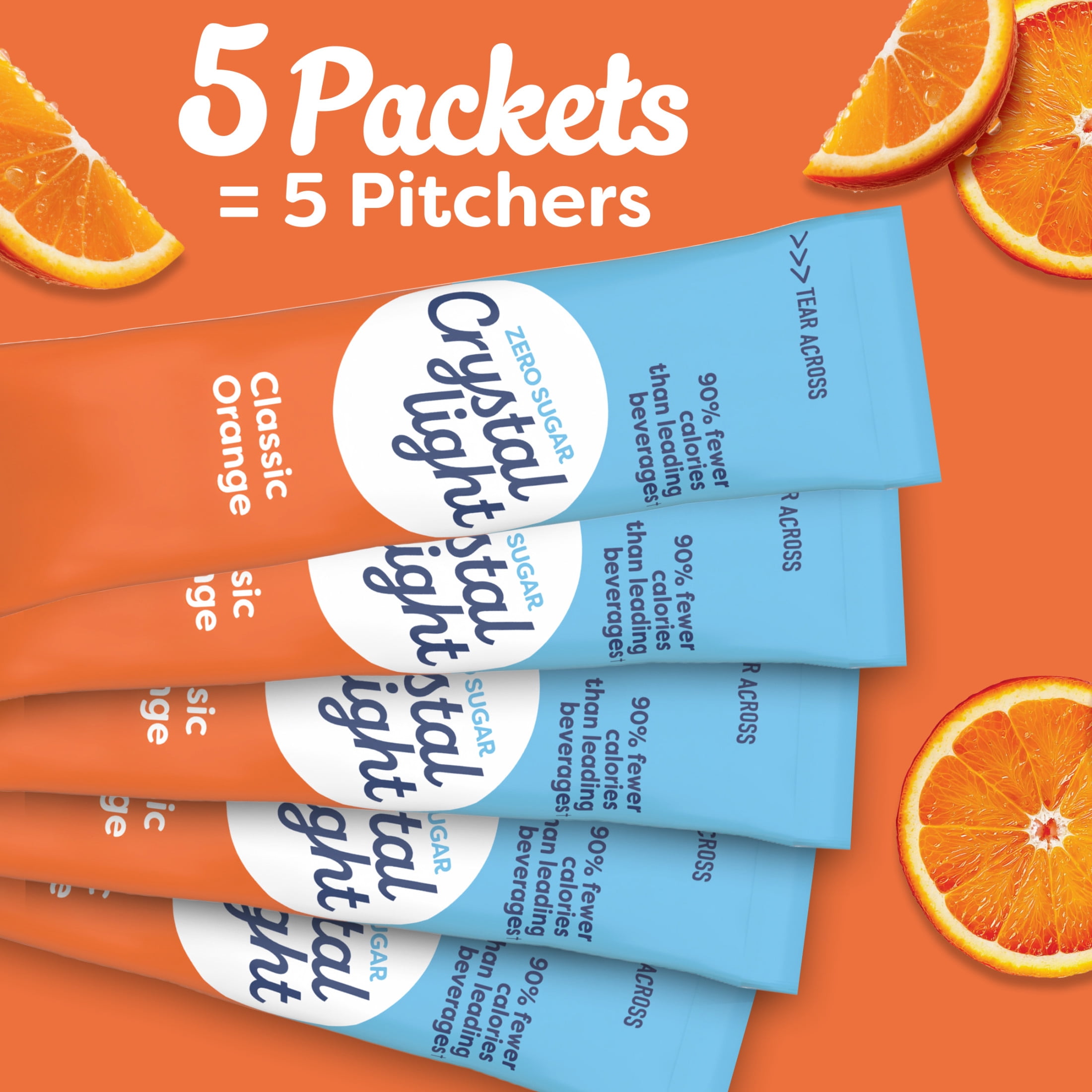 Crystal Light Drink Mix, 5 Pitcher Packets, for Flavorful Hydration and Shareable Refreshment, Classic Orange Natural Flavor, Zero Sugar, Low Calorie, 2.5 oz