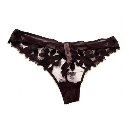 Victoria s Secret Floral Velvet Embroidery Thong Panty Color Brown Size Large NWT