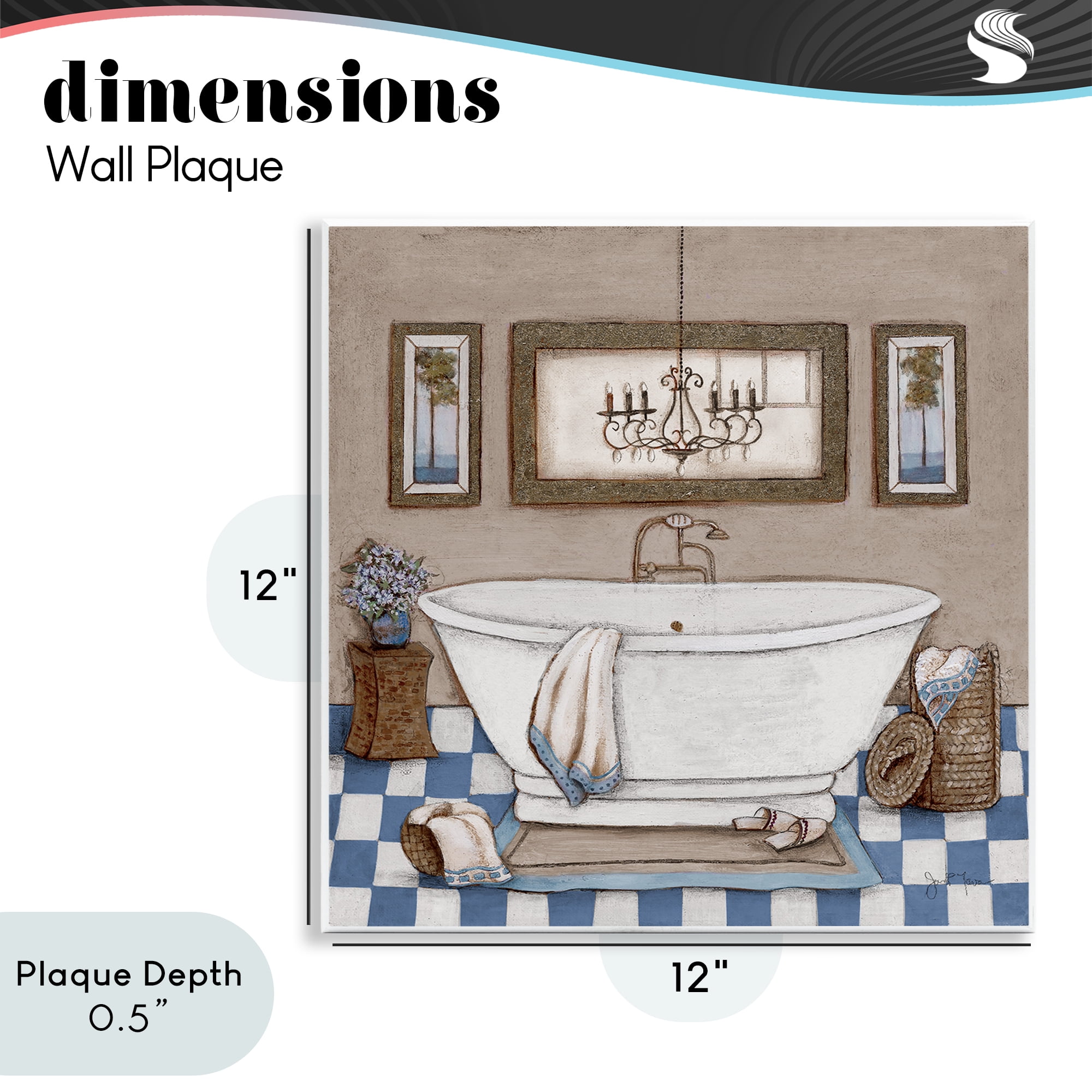 Stupell Industries Checkered Bathroom & Chandelier Wall Plaque Art, design by Janet Tava
