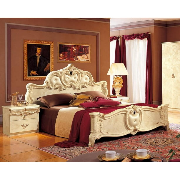Luxury Glossy Ivory King Bedroom Set 2 Clic Made In Italy Esf Barocco Luxury Glossy Ivory King Bedroom Set 2