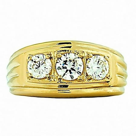 Trustmark Mens 1.0ct Ice on Fire CZ 3 Stone Journey Gold Plated Steel Ring, Navarro G sz 10.0