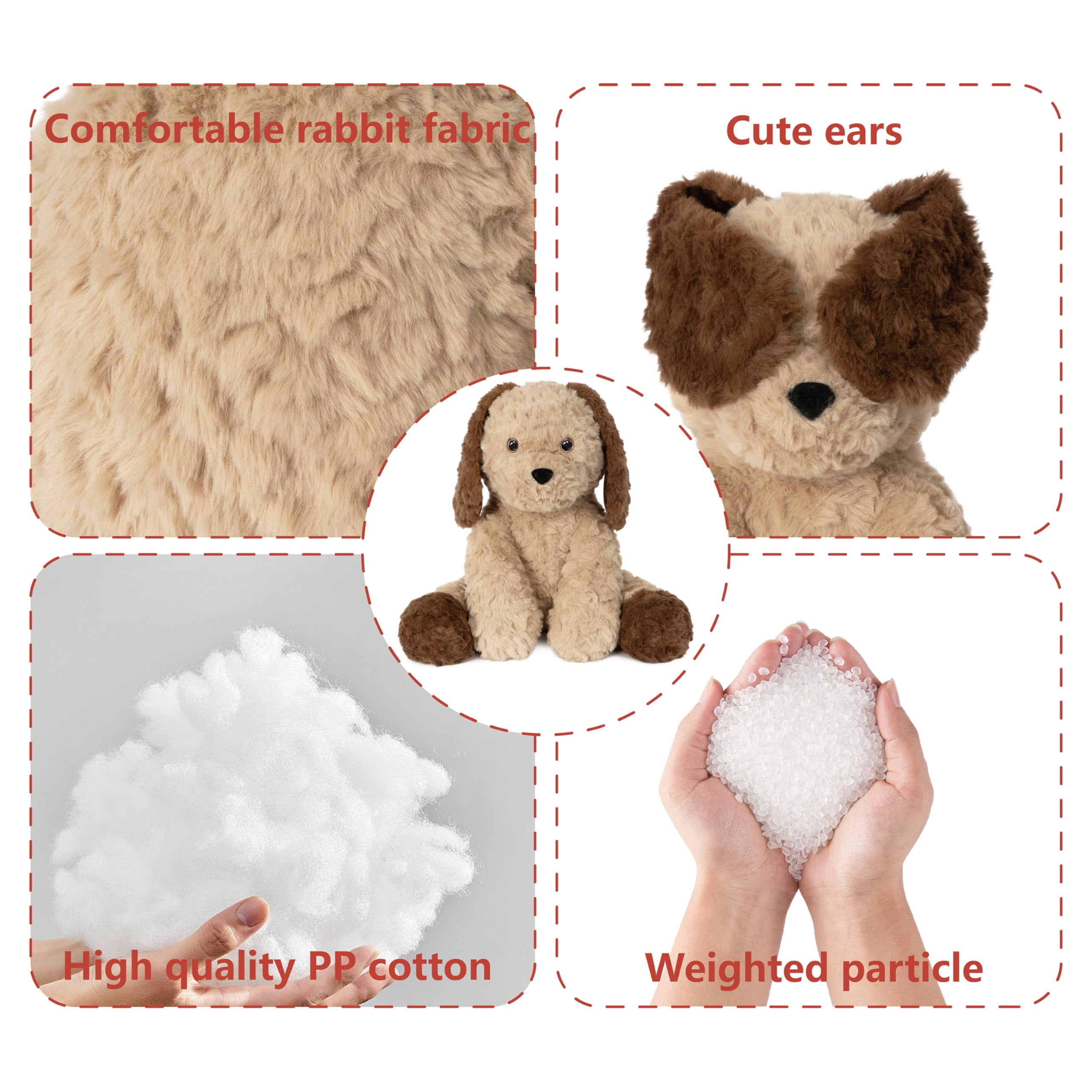 Niuniu Daddy 13.8" Sitting Puppy Weighted Stuffed Animals,4 lb Giant Brown Dog Plush Toy Body Pillow with Soft Faux Fur, Birthday Gift for Baby, Kids & Adults