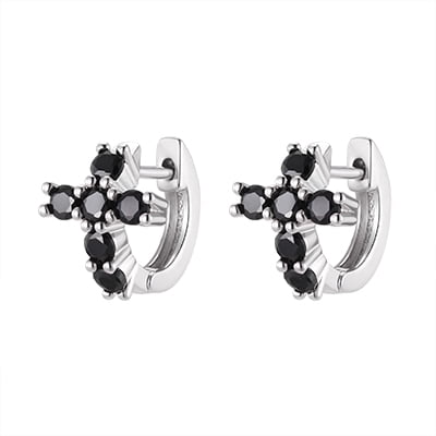 VNOX Men's Gold Plated Brass Black CZ Cross Hoop Earrings Huggie Dangle Earrings Everyday Jewelry Gift for Him
