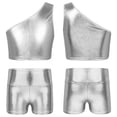 thumbnail image 5 of Moggemol Kids Girls Dance Outfits Shiny Metallic Crop Top with Boy Shorts Set Jazz Street Dance Silver 130, 5 of 7