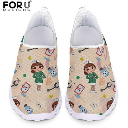 

FORUDESIGNS Loafers for Ladies Shoes Cute Cartoon Hospital Nurse Pattern Mesh Sneakers Shoe Women Slip-on Flat Shoes Footwear