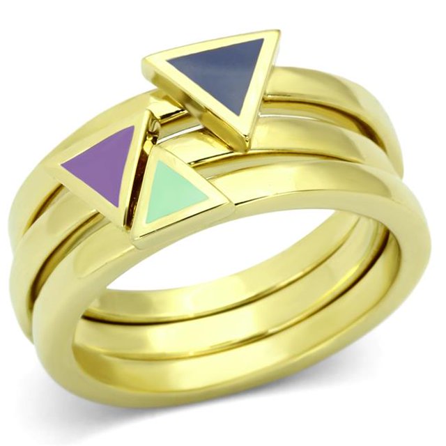 Alamode TK877-6 Bague en Acier Inoxydable IP Gold pour Femmes avec Époxy Multicolore - Taille 6