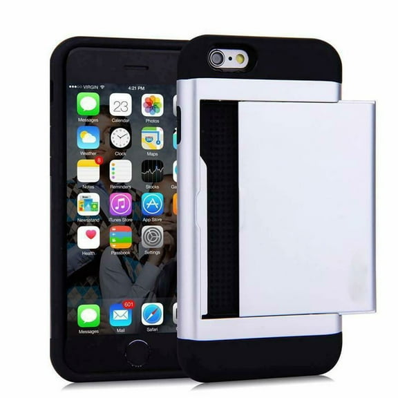 Card Slot Holder Wallet iPhone 6 / 6s Case (White) Dual Layer Shockproof with Heavy Duty Protection
