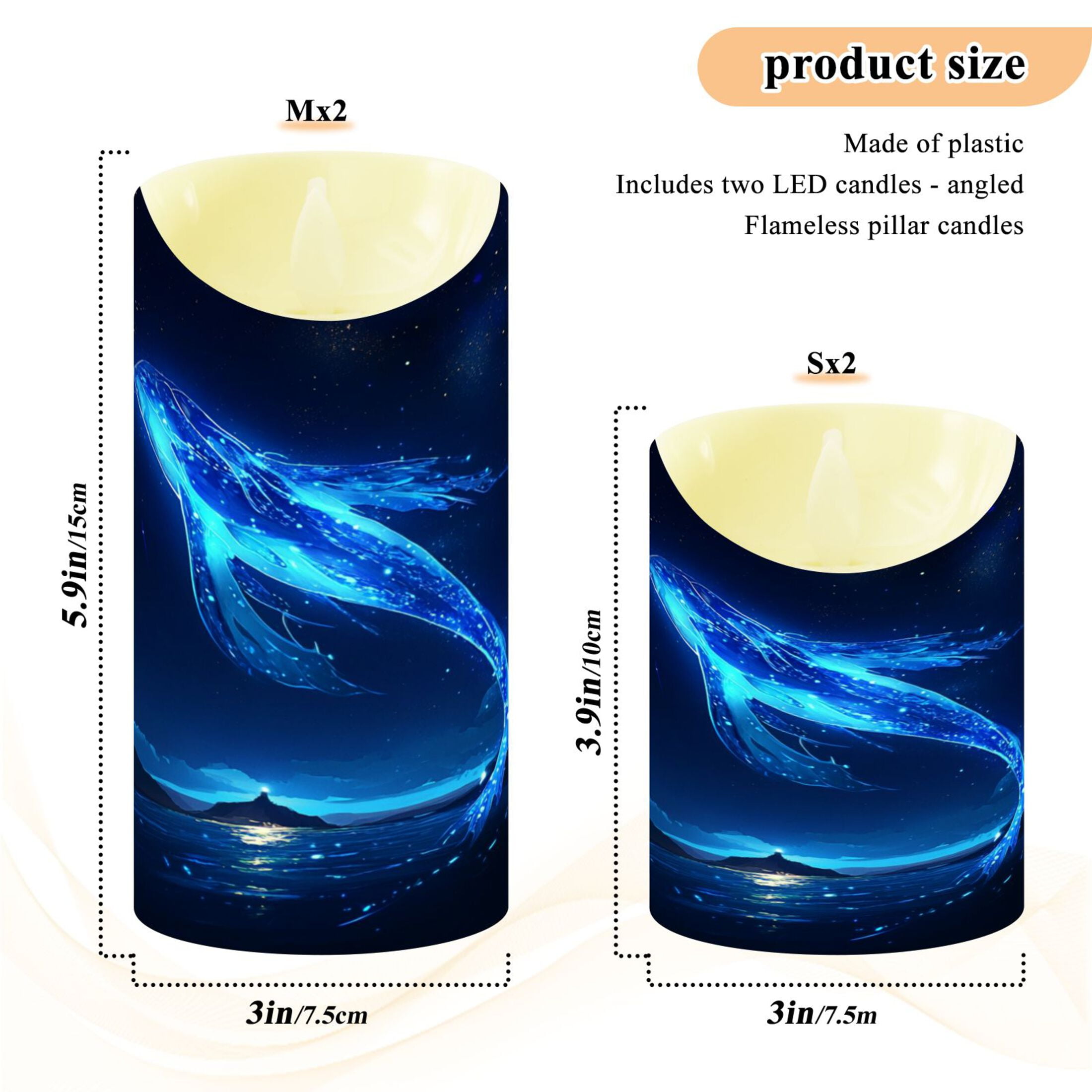 2 PCS Tilted Flameless Candles Flickering LED Lights Battery Operated Candles with Remote Timers for Holiday Decor Glowing Blue Creature