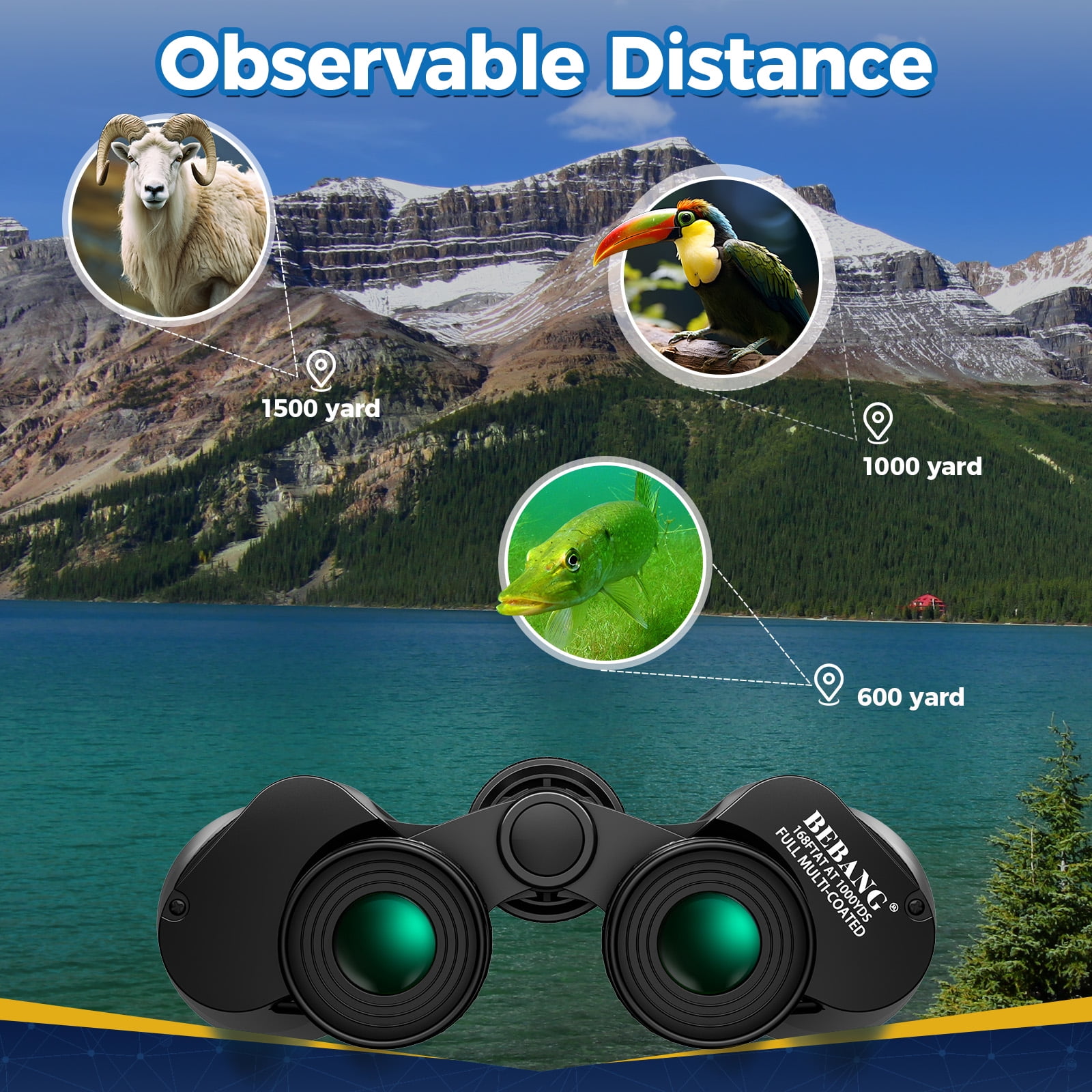 BEBANG 20X50 Binoculars for Adults, FMC & BAK-4 Porro prism,  HD High Powered Binoculars, Waterproof Binoculars for Bird Watching Hunting Hiking Camping