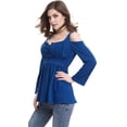 thumbnail image 3 of Women's Cold Shoulder Lace Up Casual Tunic Solid Blouse Tops, 3 of 5