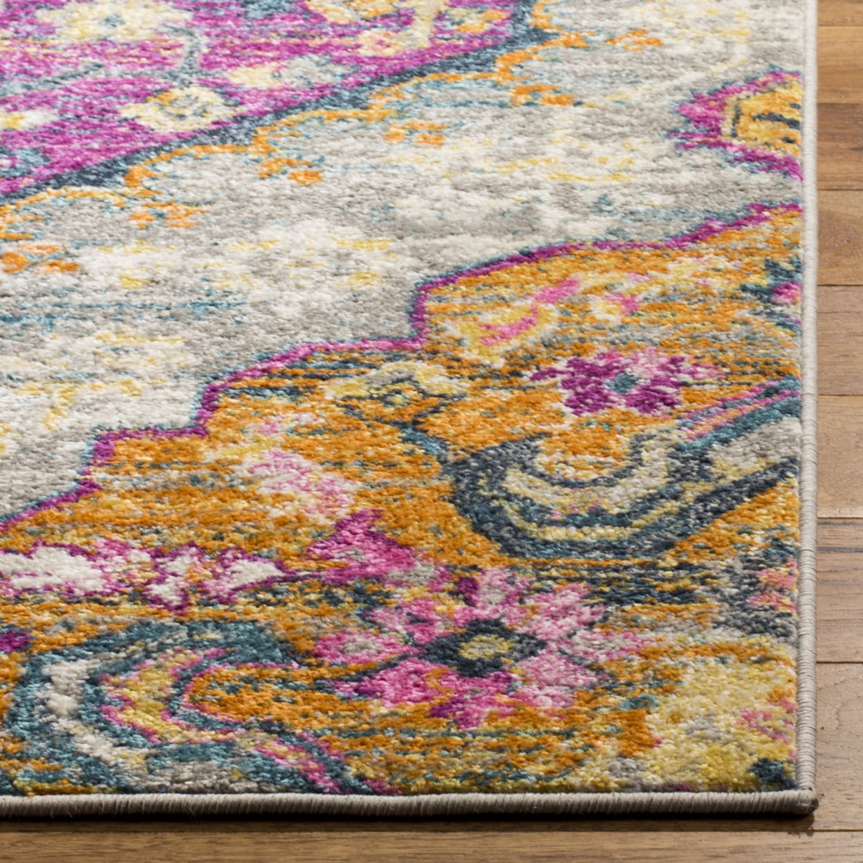 SAFAVIEH Madison Karissa Floral Runner Rug, Light Grey/Fuchsia, 2'3" x 12'