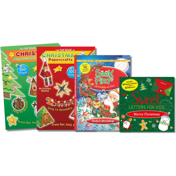 Christmas Activity Book Set: Santa's Workshop, Sweet Letters For Kids Christmas, Christmas Papercrafts Volume 1, and Christmas Papercrafts Volume 2 (4-Pack)