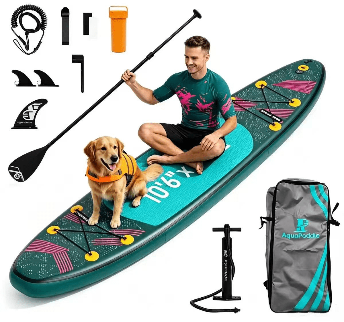 AISUNSS 10.6ft Inflatable Stand Up Paddle Board w/ Accessories