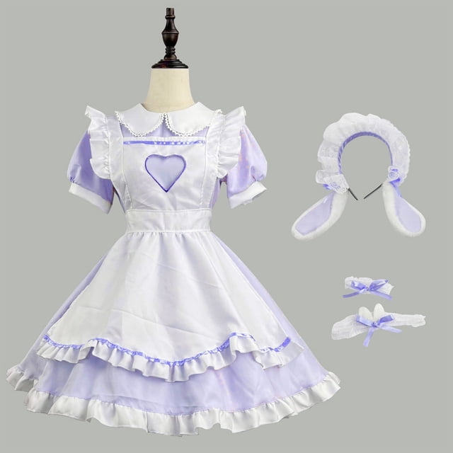 Puntoco Disfraz De Juego Para Mujer, Traje De Sirvienta, Vestido De Princesa, Manga Corta, Cuello Redondo, Color Morado Xl,Regalos Para Mujer Joven