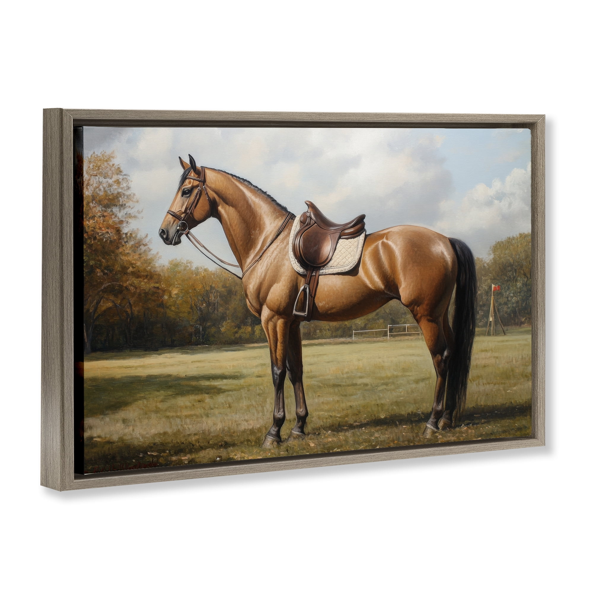 Stupell Industries Show Ready Horse with Saddle Brown Framed Floater Canvas Wall Art, design by Petal Prints Design
