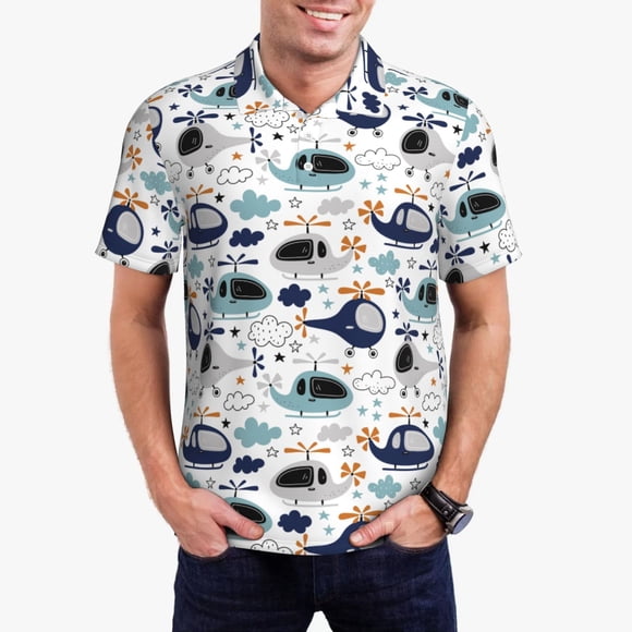 Vsdgher Polos Imprimés Hélicoptères pour Hommes, Polo Extensible à Manches Courtes pour Hommes, Chemises pour Hommes-4TG