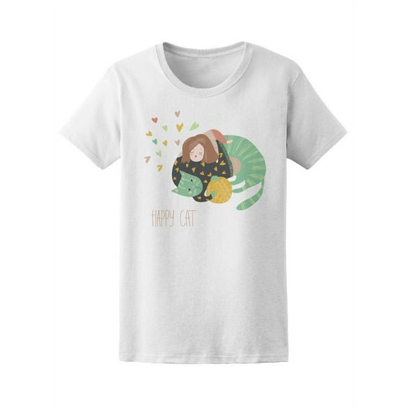 Cute Girl With Her Playful Cat T-Shirt Women -Image by Shutterstock, Female XX-Large