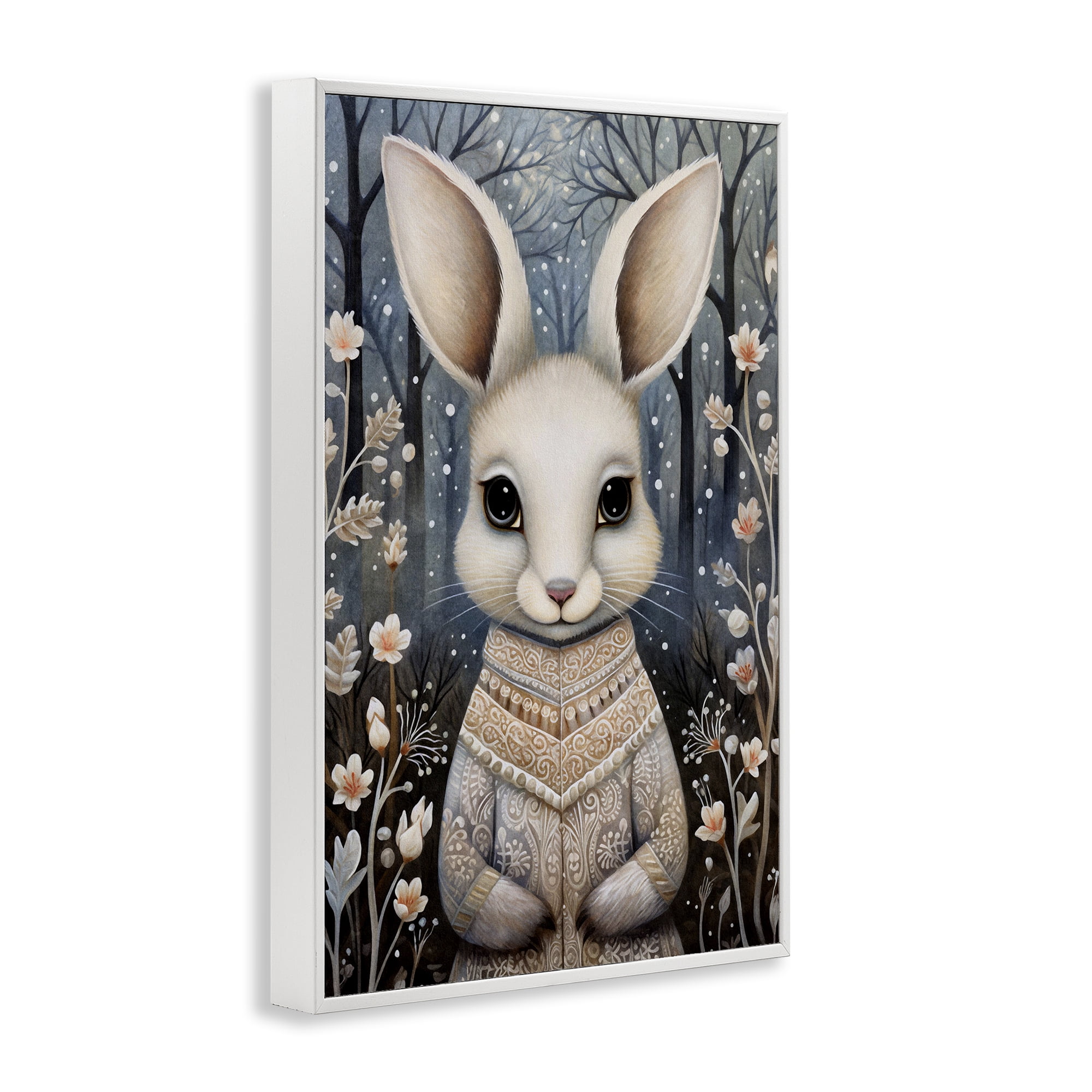 Stupell Industries Woodland White Rabbit Animals & Insects Painting White Framed Art Print Wall Art, 16 x 24