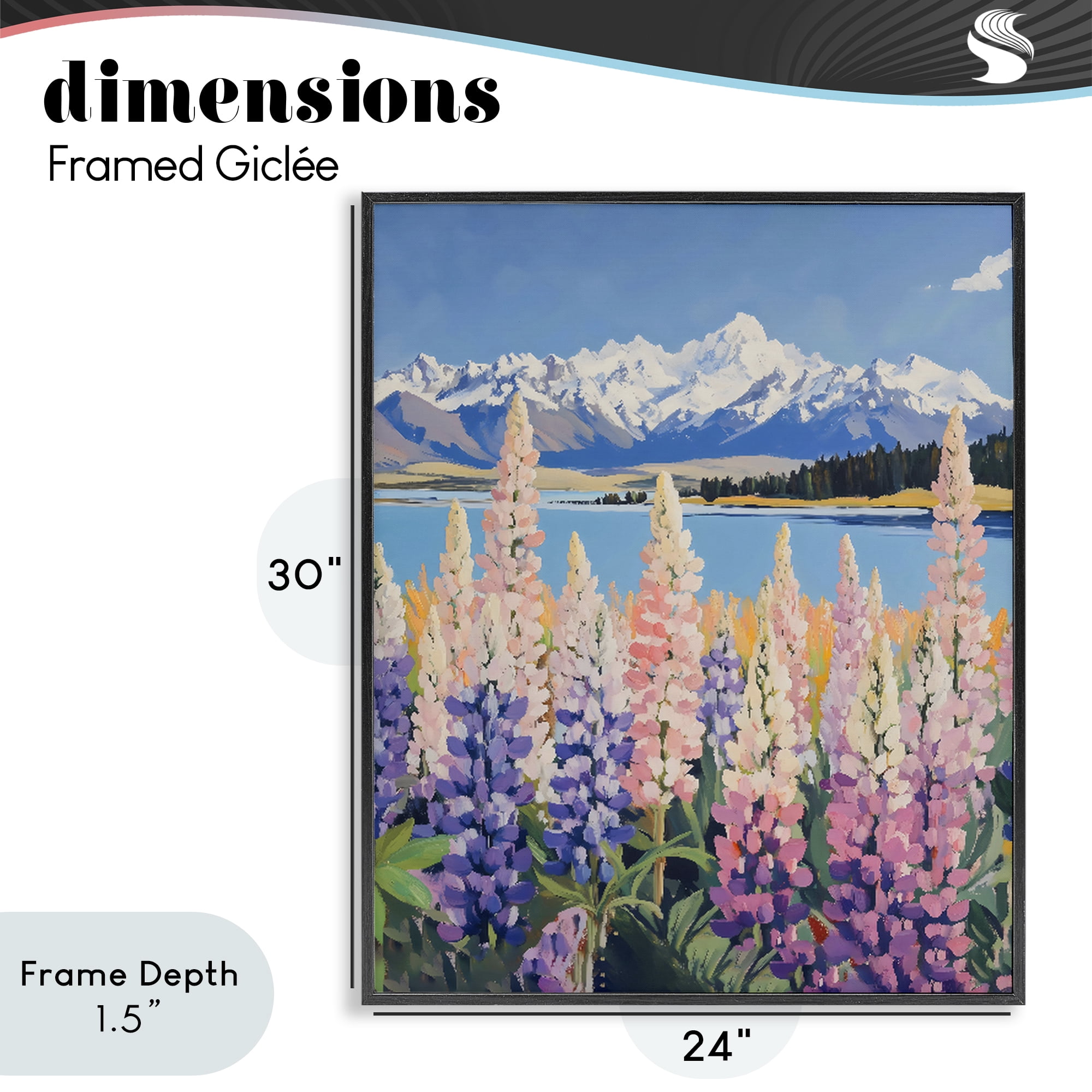 Stupell Industries Mountains & Wildflowers by Lake Black Framed Giclee Art, design by The Prints Vibe